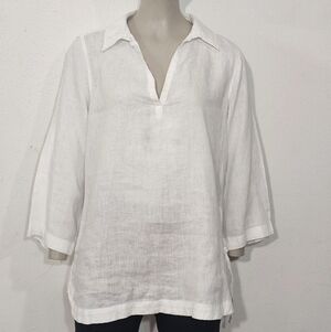 Isaac Mizrahi White Linen Top Sz S 3/4 Sleeve Womens Sunmer